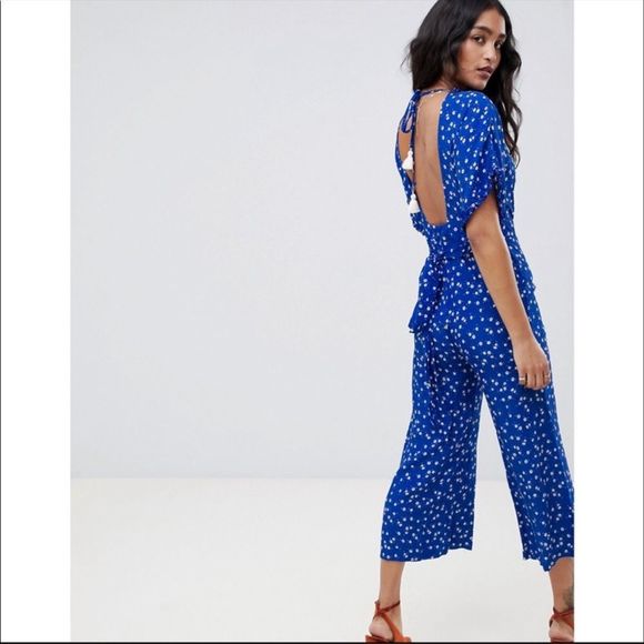 Faithfull The Brand La Villa Floral Jumpsuit Cobalt Betina Floral Size 4 Small - Picture 4 of 11